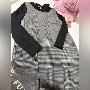 Black and Gray Plaid Dress with Long Sleeves